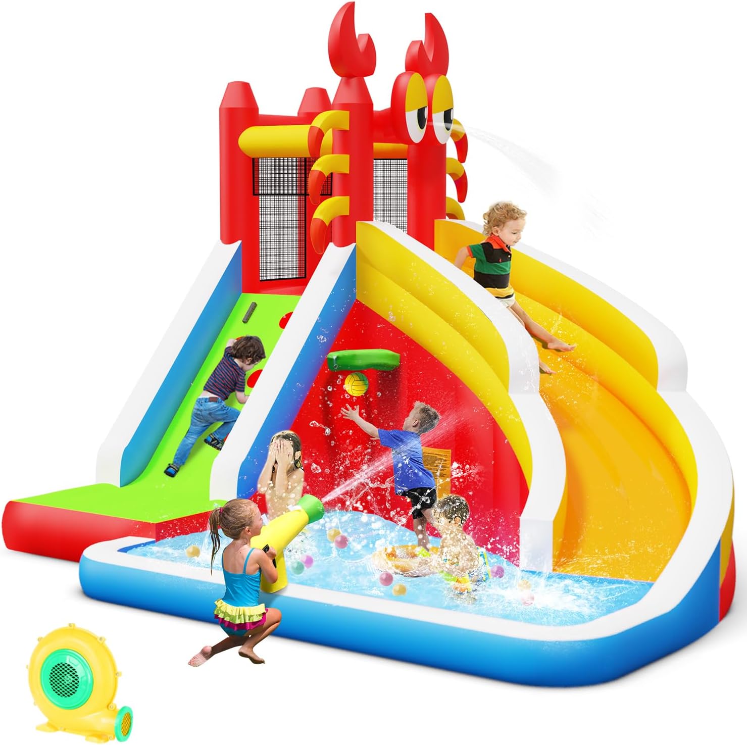 Basketball Hoop Kids Indoor - Grote opblaasbare springkasteel met waterglijbaan voor